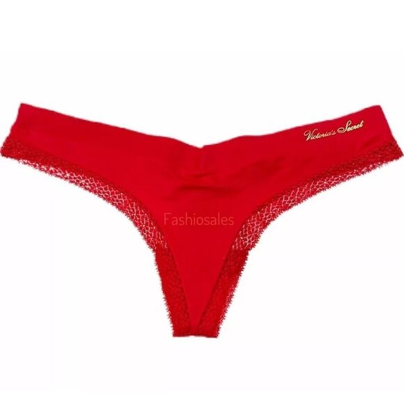 Victorias Secret Incredible Supersoft with lace trim Thong Panty Red Xlarge - Picture 1 of 2